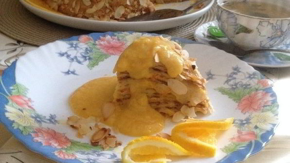 блинный тортик с кремом из апельсинов и сгущенки