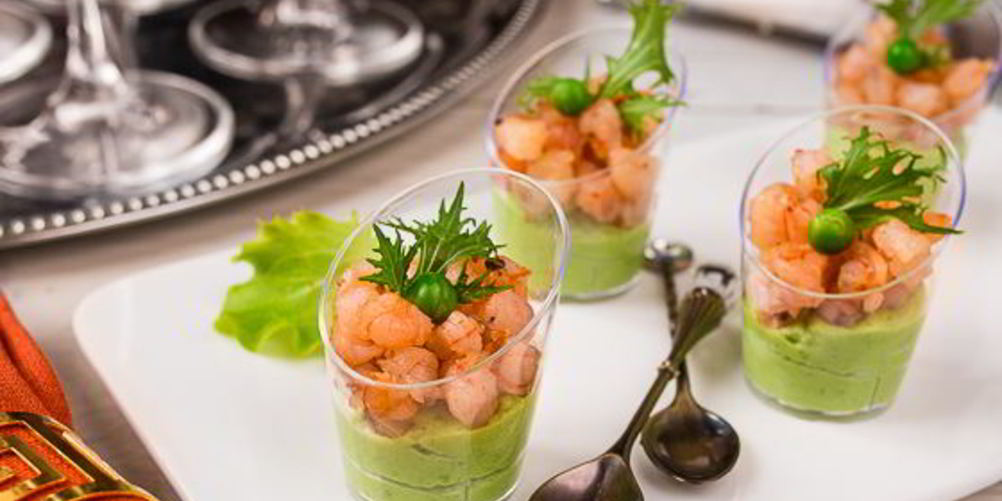 Рецепт верринов с кремом из горошка и острыми креветками