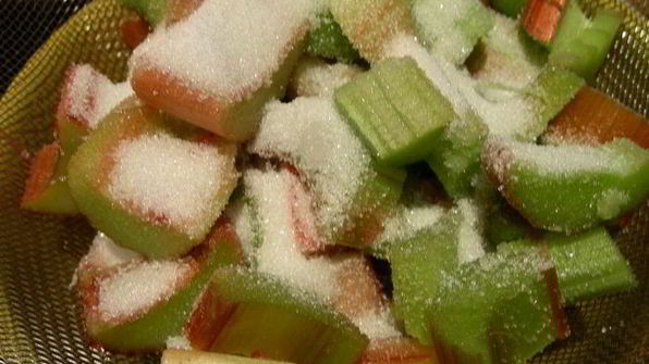 легкий десерт с ревенем, клубникой и йогуртом