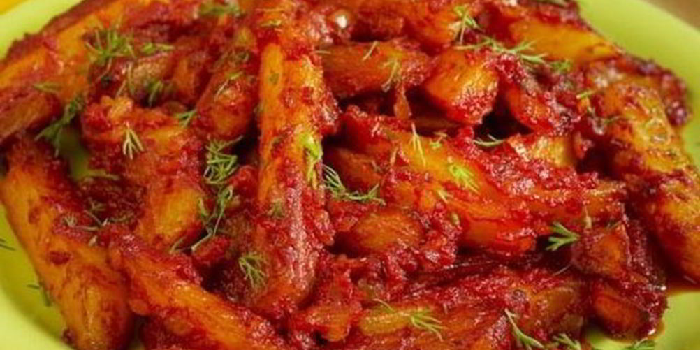 Рецепт картофеля в остром томатном соусе