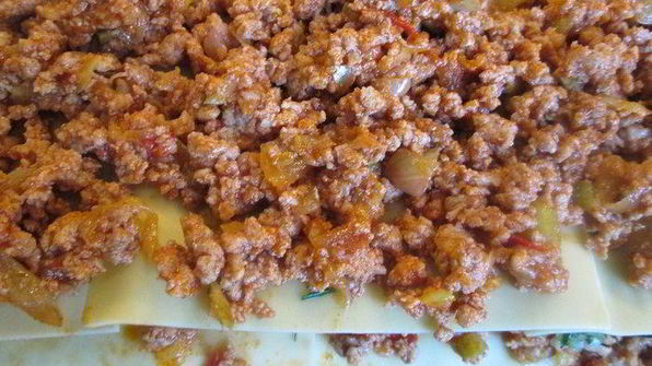 лазанья болоньезе с баклажанами и кабачками