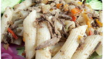 Макароны по-флотски с печенью