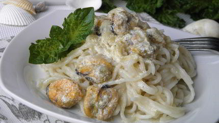 Паста с мидиями в сливочном соусе