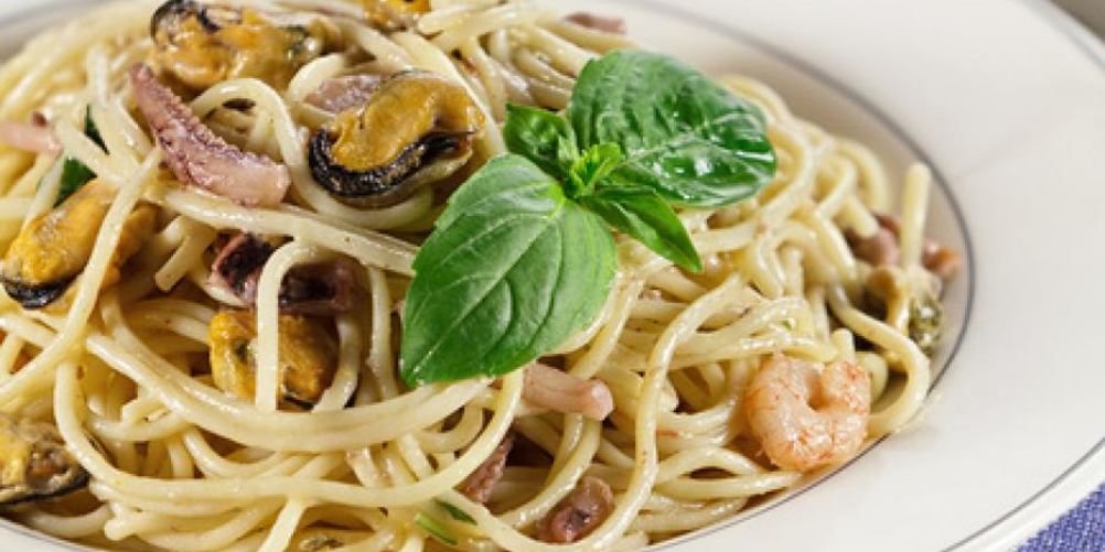 Рецепт пасты с морепродуктами в сливочнома соусе