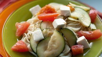 Спагетти с цукини и помидорами