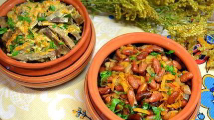 Фасоль и печень свиная