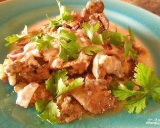 Тушеная куриная печень в мультиварке