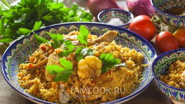 плов из бурого риса с курицей