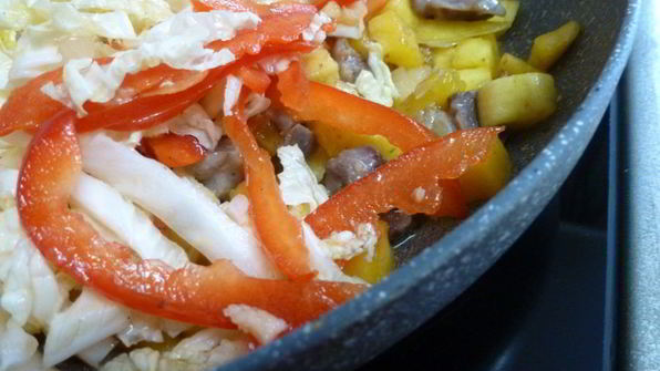 овощное рагу с куриными желудками