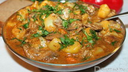 Рагу из потрошков курицы