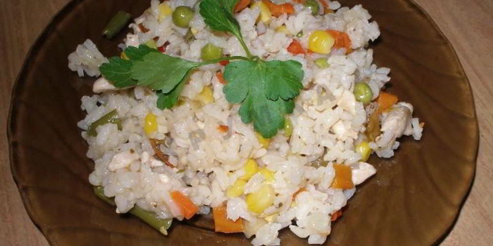 Рецепт ризотто с курицей и замороженными овощами