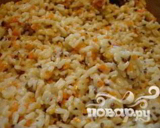 Сливочное ризотто с кубиками овощей и семенами льна