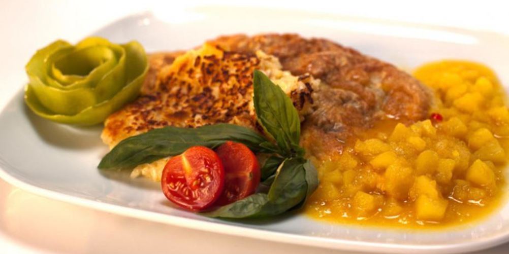 Рецепт свиной отбивной с ризотто и яблочным чатни