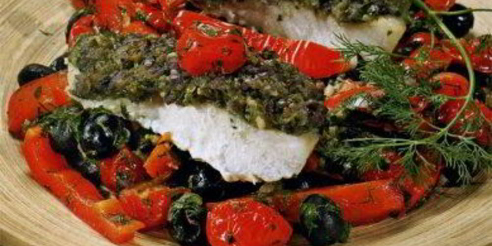 Рецепт трески с чермулой и овощами