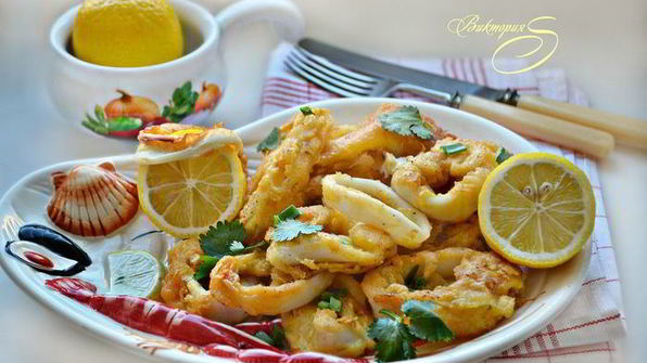 жареные кольца кальмаров в нутовом кляре