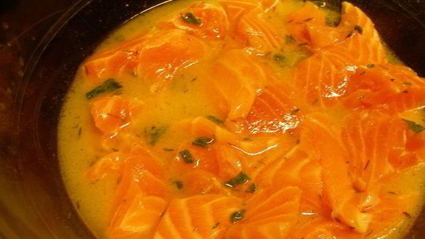 шашлычки из лосося и грибов