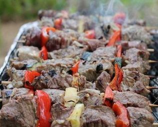 Шашлык из говядины с цуккини и болгарским перцем