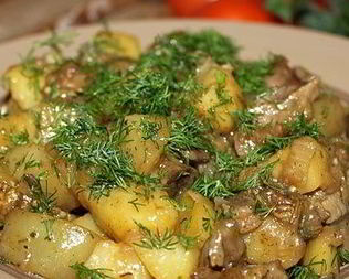 Жаркое из желудков куриных