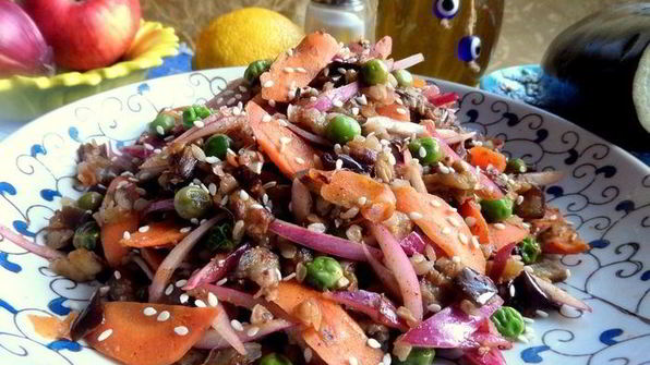 гречка с баклажаном и морковкой