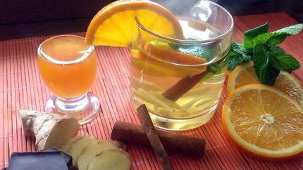 Чай с имбирем, апельсином, мятой, медом и корицей