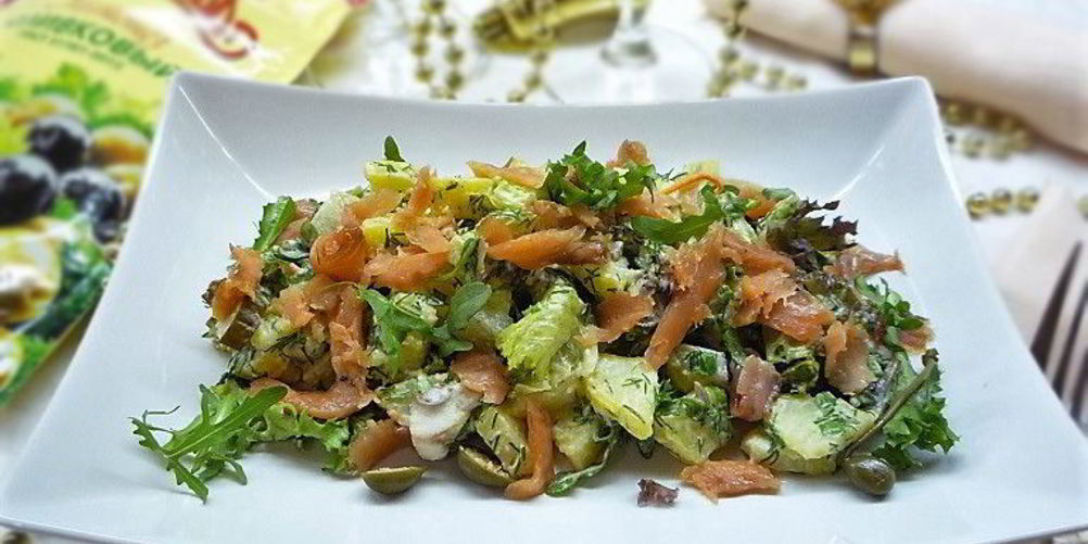 Рецепт картофельного салата с красной рыбой