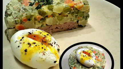 Оливье на мясной подушке