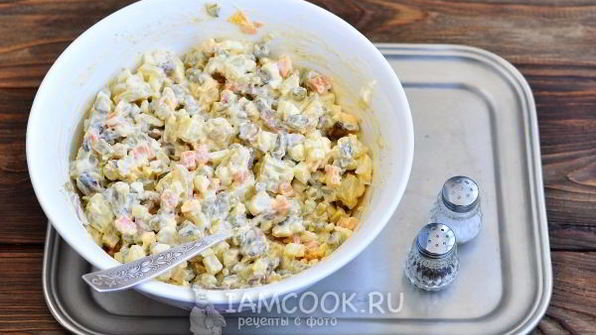 салат оливье без мяса и колбасы