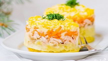 Мимоза с яблоком и сыром