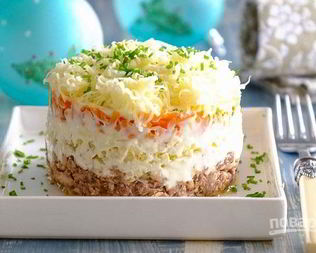 Салат Мимоза с консервированной сайрой