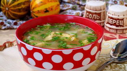 Суп с тыквенными клецками на мясном бульоне