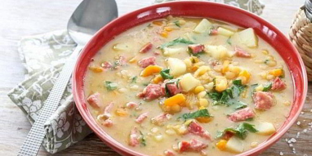 Рецепт горохового супа с колбасой