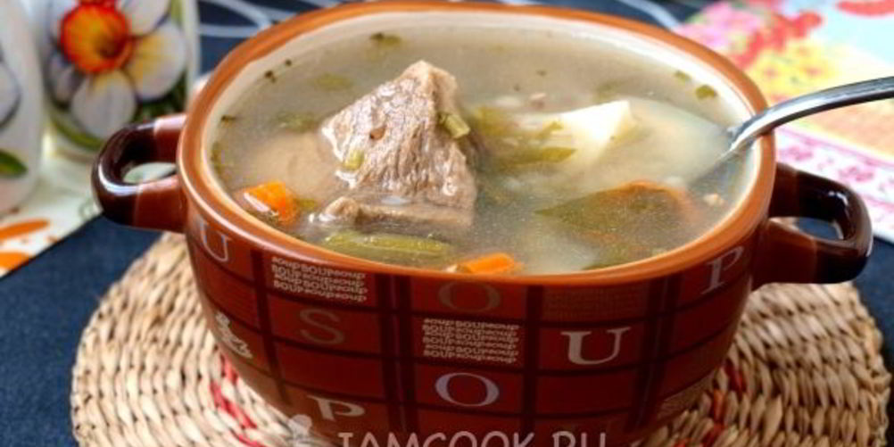 Рецепт мясного супа с гречкой, стручковой фасолью и шпинатом