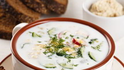 Белая окрошка с рыбой