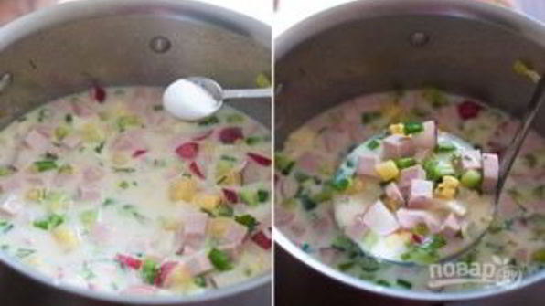 окрошка классическая с колбасой на кефире