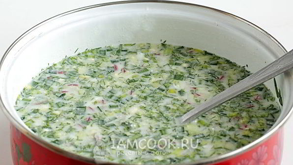 окрошка на кефире с копченой курицей без картошки