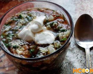 Окрошка на квасе с вареной колбасой