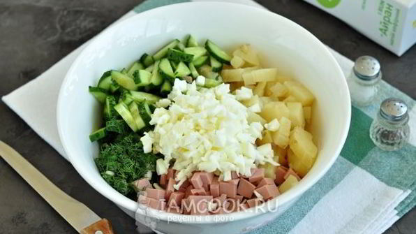 окрошка с колбасой на айране