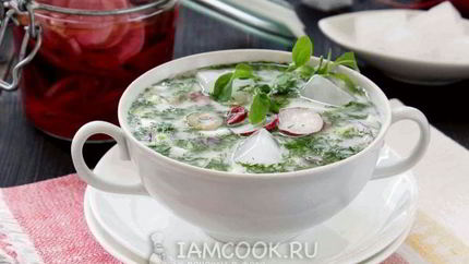 Вегетарианская окрошка на кефире и минералке