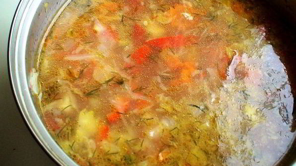 овощной, летний супчик с томатно-чесночными гренками