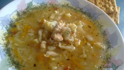 Овощной суп с рисом и куриным филе