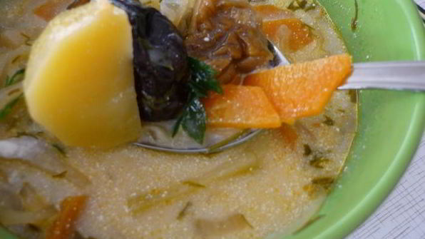 щи из квашеной капусты с белыми грибами и айвой