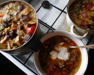 Щи с индейкой и грибами шиитаке