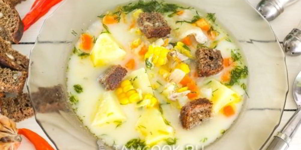 Рецепт сырного супа с гренками