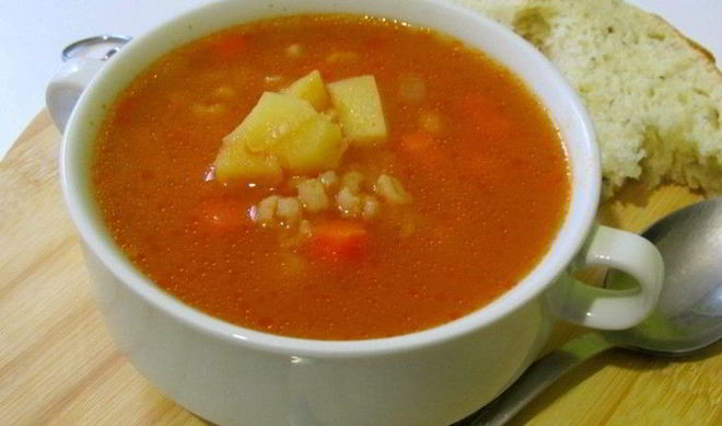 Томатный суп с перловкой