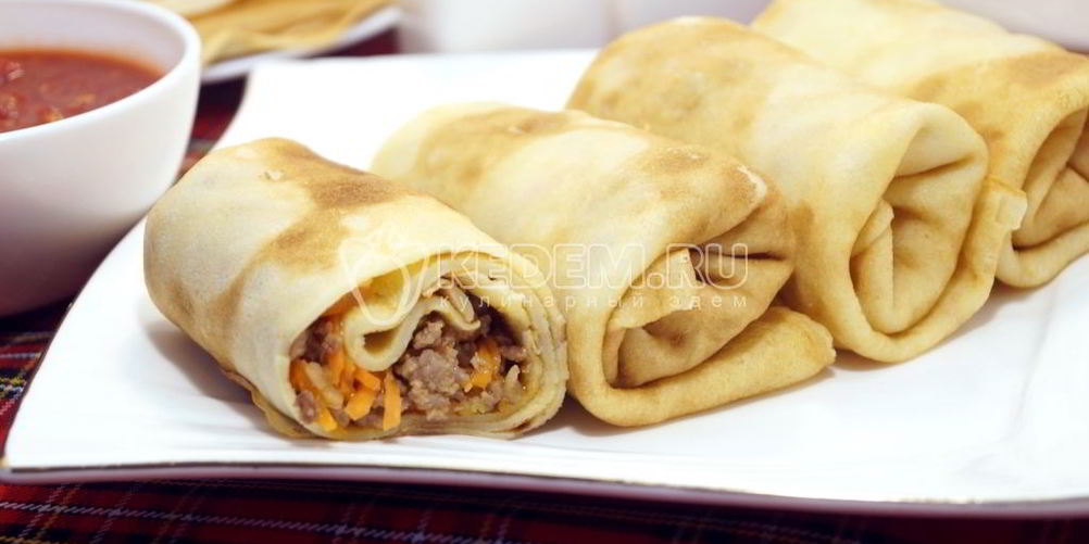 Рецепт блинов с фаршем и морковью по-корейски