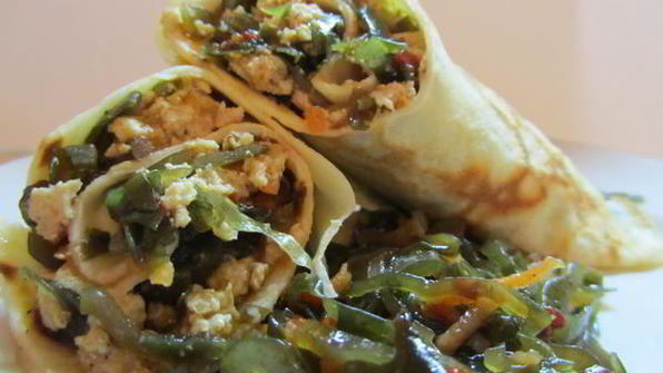 блины с мясом и морской капустой