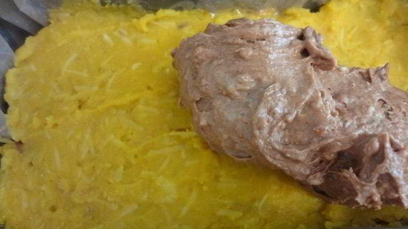 орехово-шоколадный кекс с тыквенно-кокосовой прослойкой