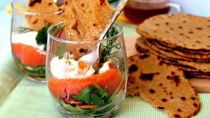 Яйцо с овощами и лепешками