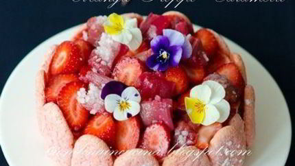 Шарлотка с запеченным ревенем, баварским фисташковым кремом и клубникой