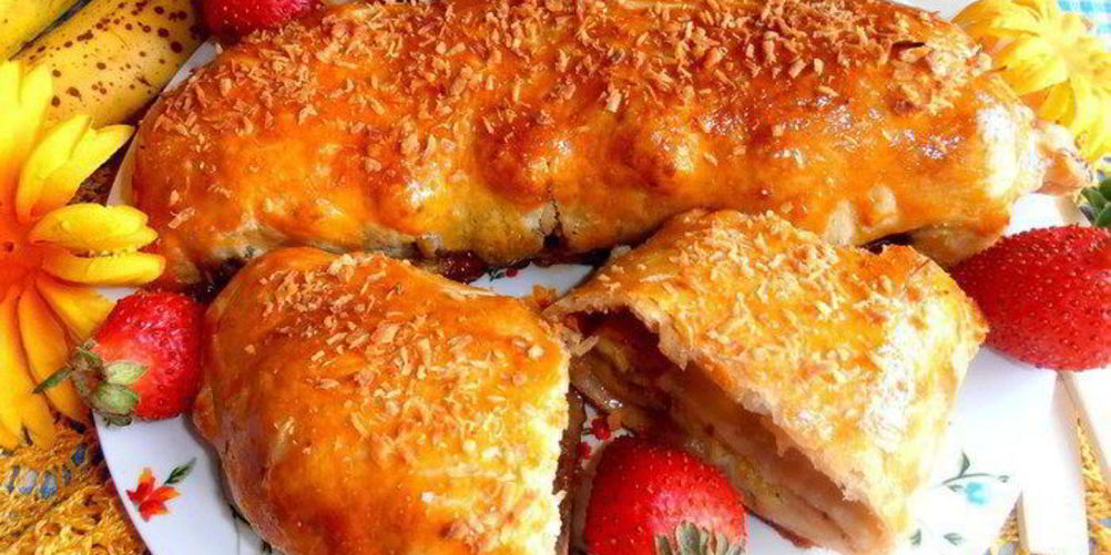 Рецепт бананового штруделя в мармеладной карамели